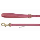 Comfy Leather Lead with PADDED Leather Handle - length 40" (1 cm wide) ~Brass: Pink